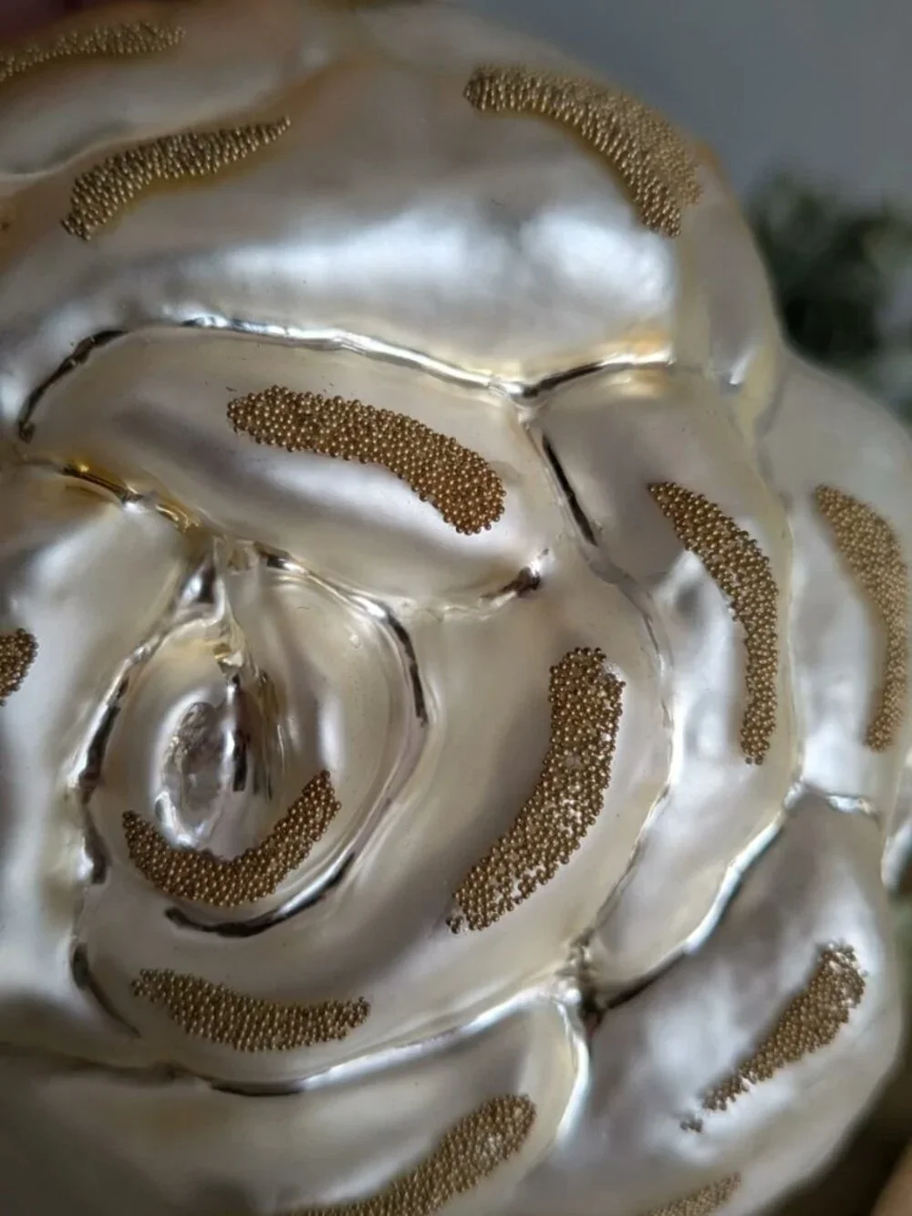 5 Vtg Glass Gold Rose Shaped Christmas Ornaments W/ Gold Beads Winter Wedding #2